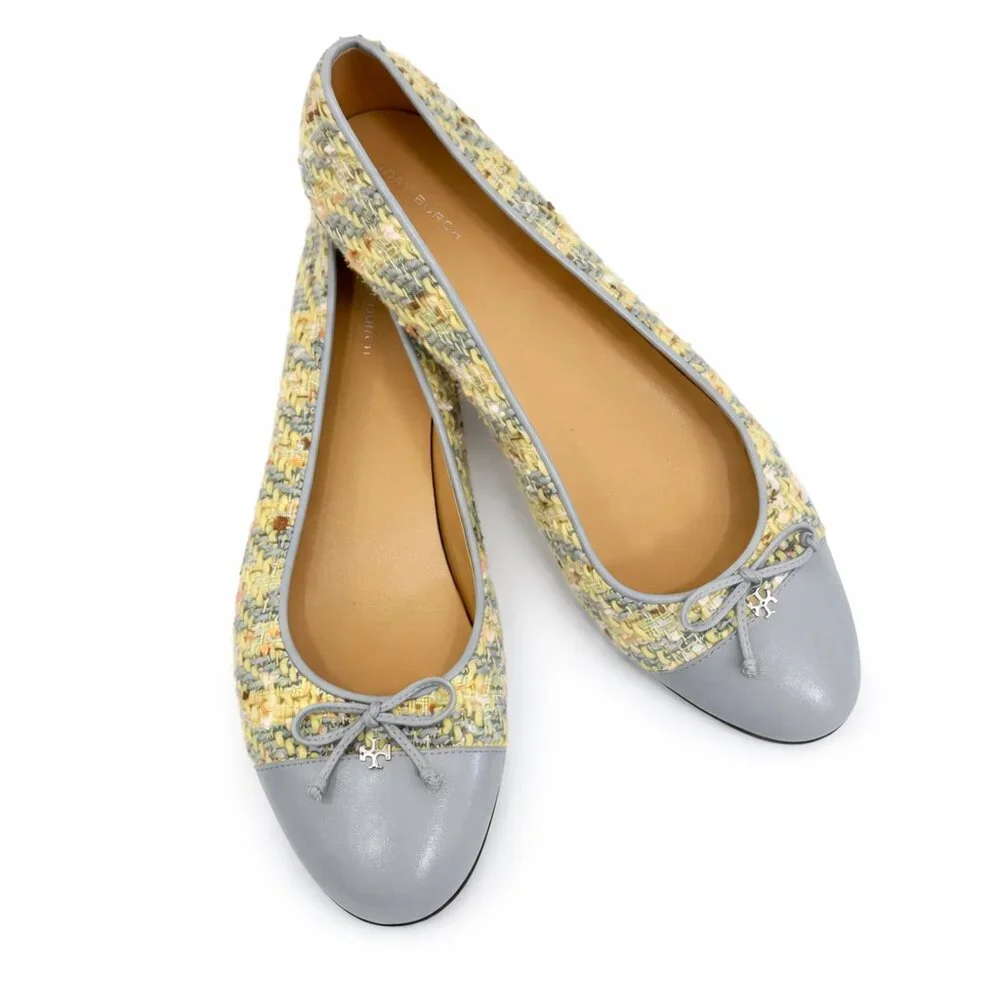 Tory Burch Womens Tweed & Leather Cap Toe Ballet Flats Size 11 - Picture 3 of 6